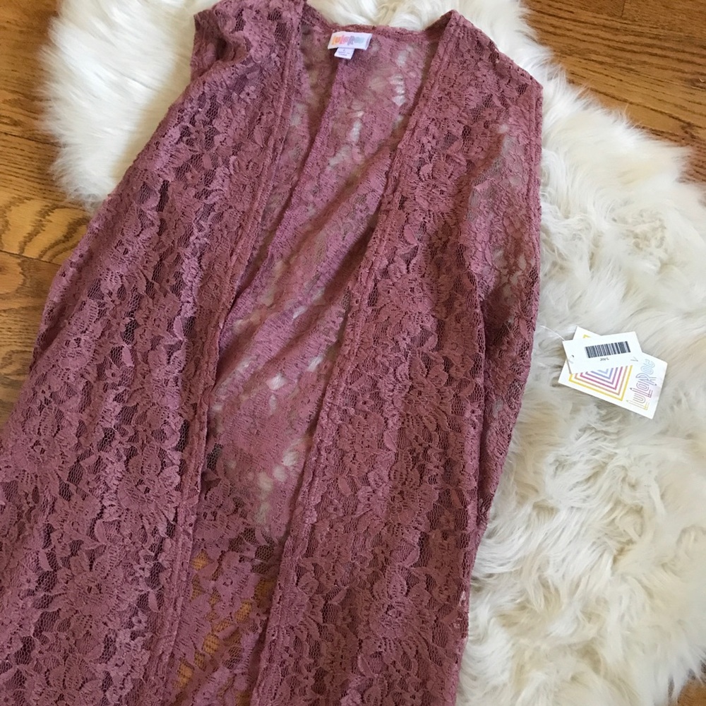 Lularoe Joy duster cardigan dusty rose lace L NWT - Picture 1 of 5
